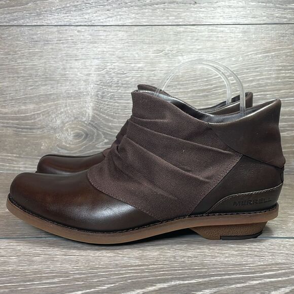 Merrell Adaline Bluff Bracken Leather Canvas Women’s Sz 8 Split Toe Ankle Boots - Picture 3 of 11